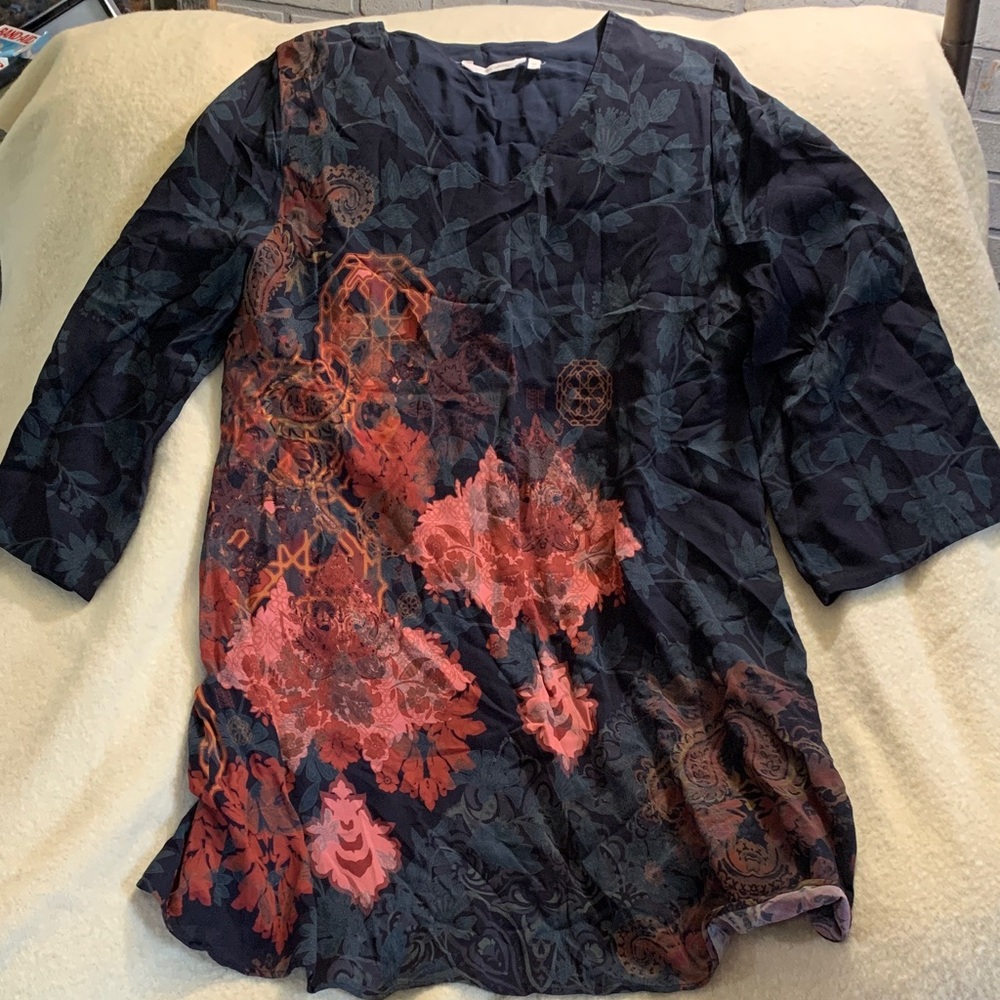 Soft Surroundings Black Dress with Red and Coral Floral Print
